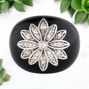 Miriam Salat Black Resin & Crystal Statement Cocktail Ring 7.75